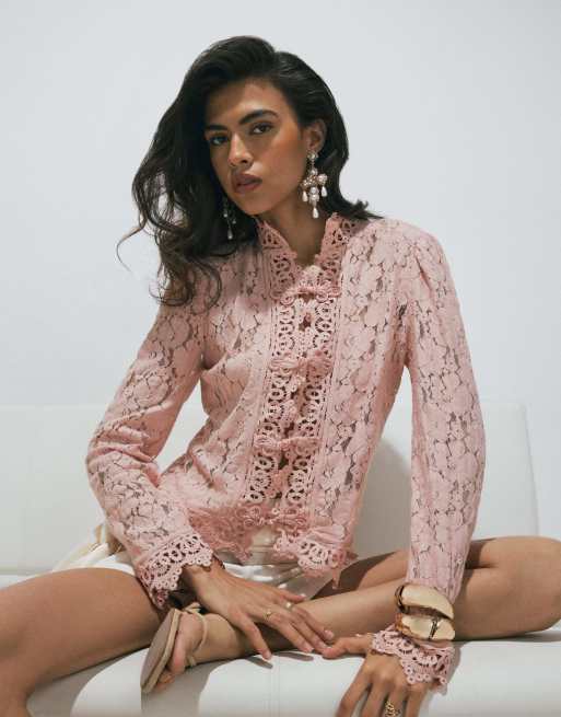 River Island Lace drummer jacket in pink , 2 of 4