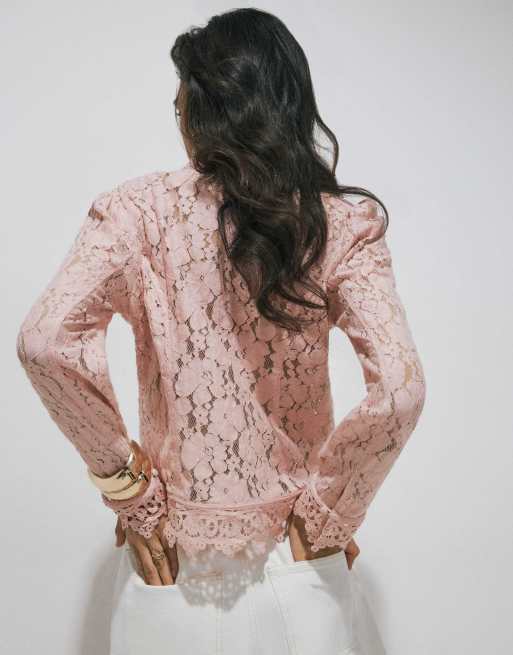 River Island Lace drummer jacket in pink , 4 of 4