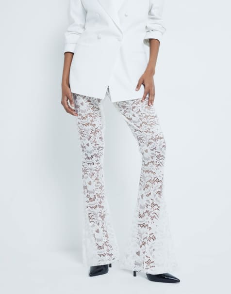 River Island lace flare pants in cream - view 1