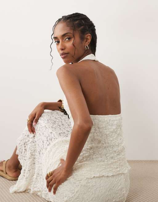 River Island lace halterneck top co-ord in cream, 4 of 4