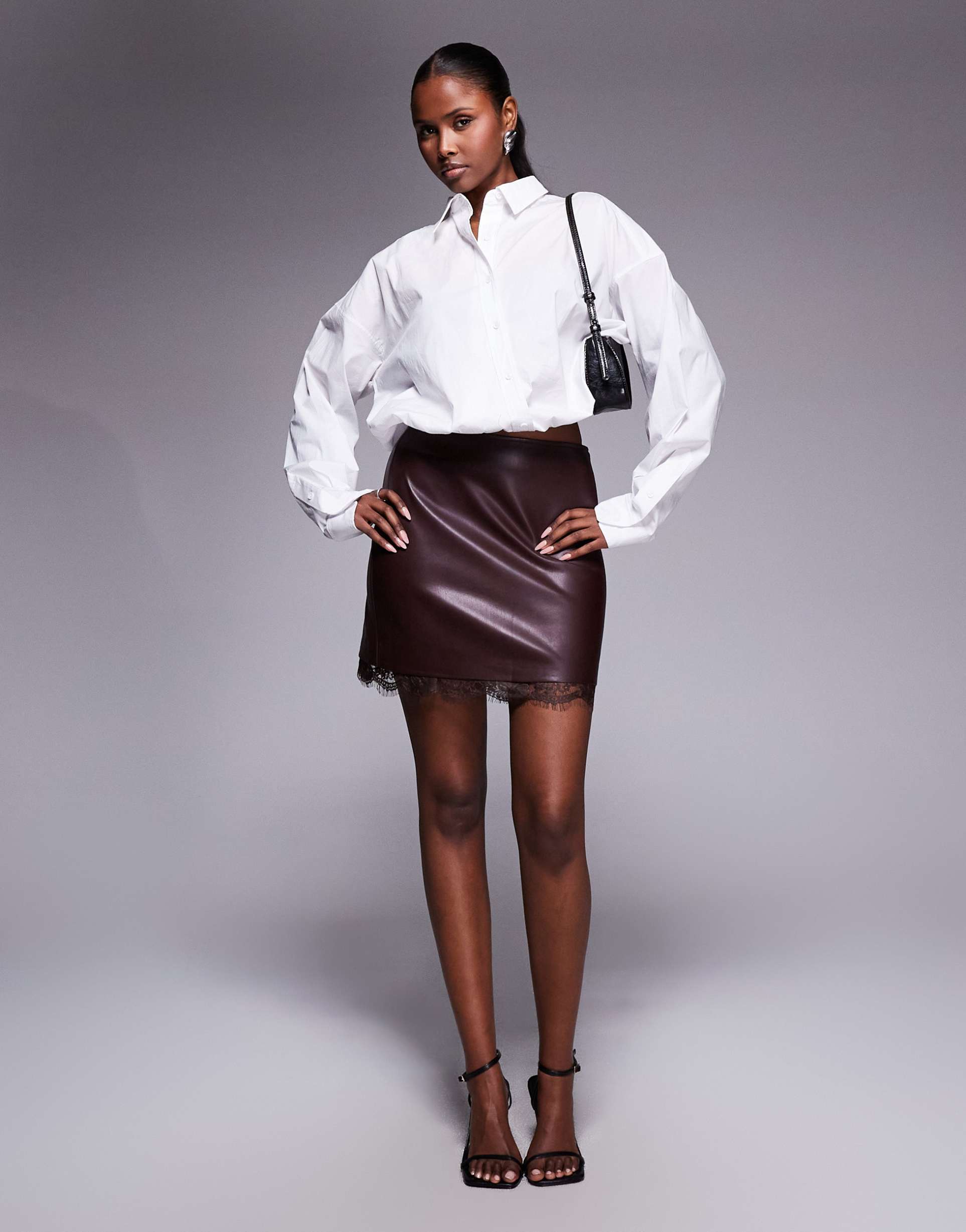 river island lace hem detail mini skirt in red