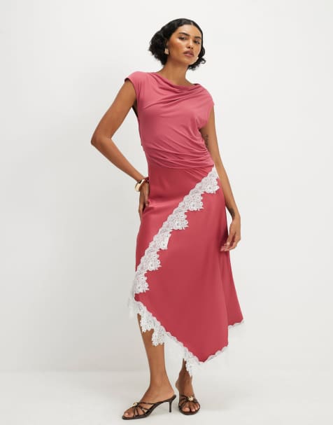 River Island Lace hybrid drape maxi dress in pink - view 1