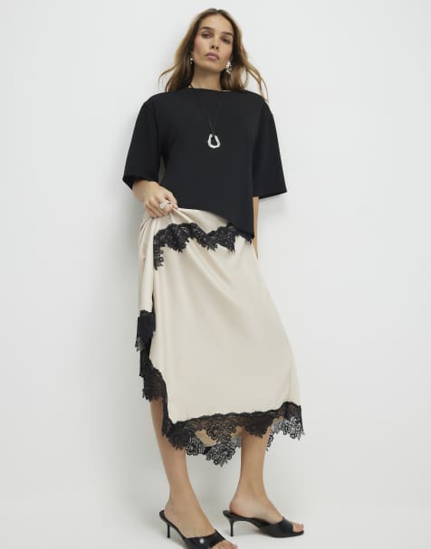 River Island Lace hybrid t-shirt maxi dress in cream - view 1