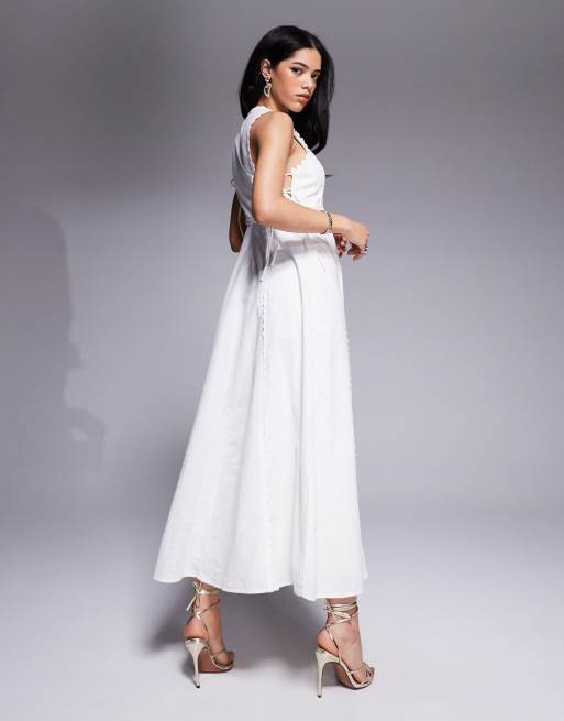 River Island lace insert midi dress in white, 4 of 4