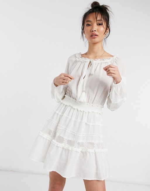 River Island lace insert sleeve smock dress in white