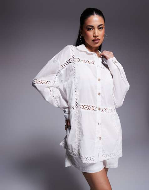 River Island lace inserts shirt in white - part of a set - view 1
