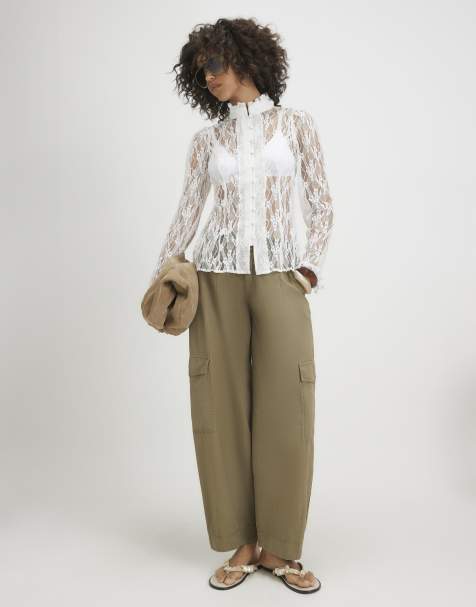 River Island Lace long sleeve ruffle shirt in white - view 1