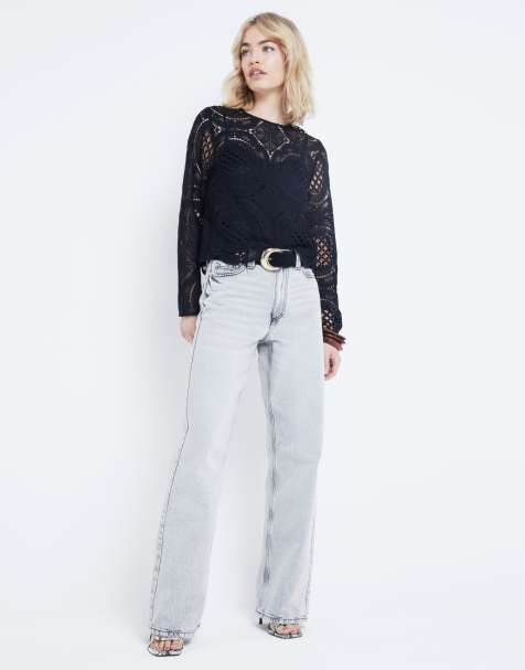 River Island Lace long sleeve top in black