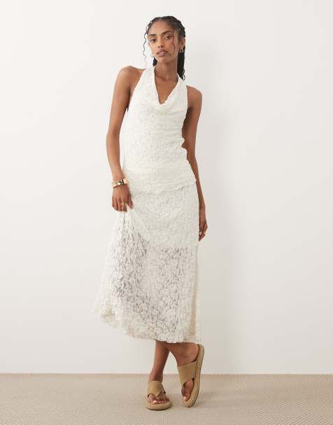 River Island lace maxi skirt co-ord in cream