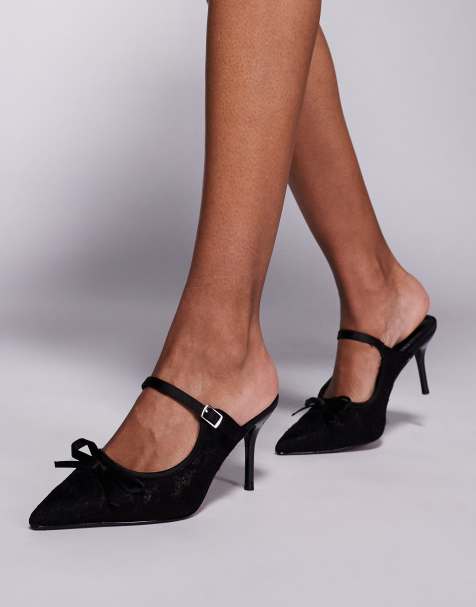 River Island lace mule heel in black - view 1