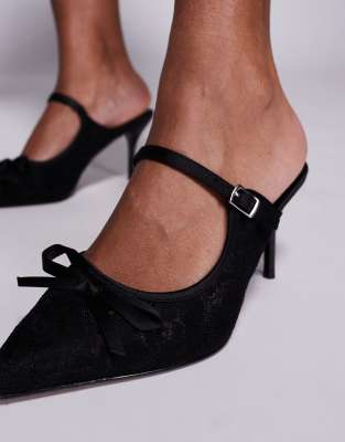 River Island Lace Mule Heel In Black