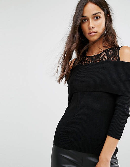 River Island Lace Off The Shoulder Sweater