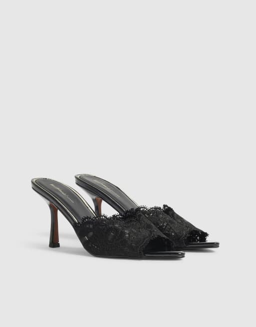 River Island Lace peep top mule sandals in black, 2 of 4