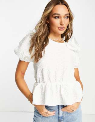 River Island lace ruffle peplum top in white - ASOS Price Checker