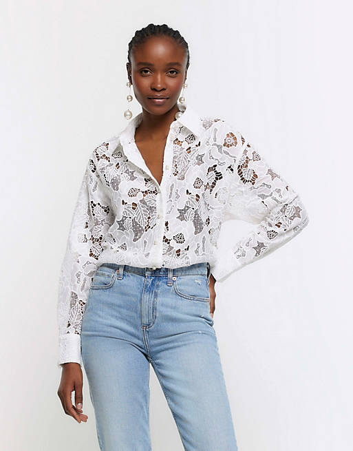 River Island Lace shirt in white | ASOS