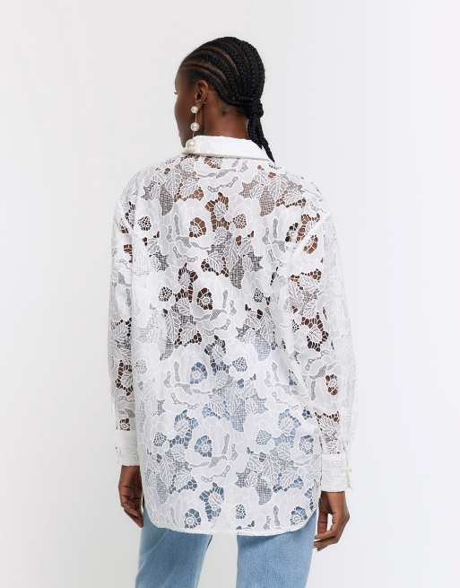 River Island Lace shirt in white, 2 of 4