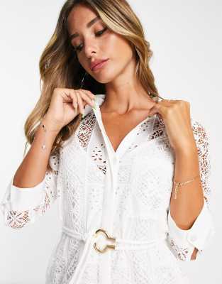 river island white lace dress River Island lace shirt midi dress in white