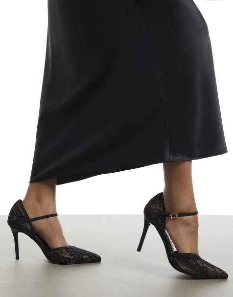 River Island Lace stiletto court heels in black - view 1
