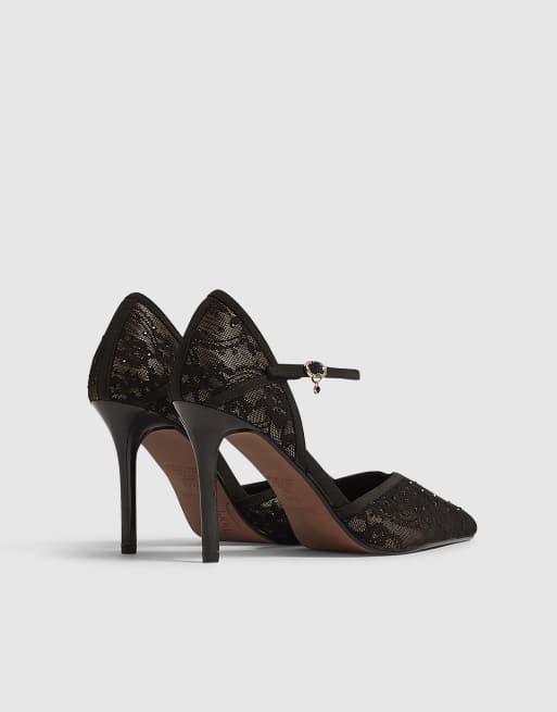River Island Lace stiletto court heels in black, 4 of 4