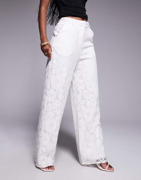 River Island lace tailored trouser in white