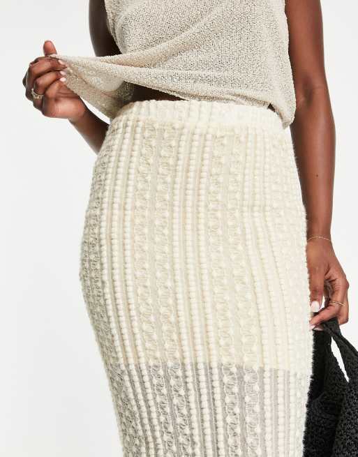 River Island lace texture midi skirt in cream (part of a set), 3 of 4