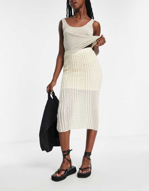 River Island lace texture midi skirt in cream (part of a set), 4 of 4