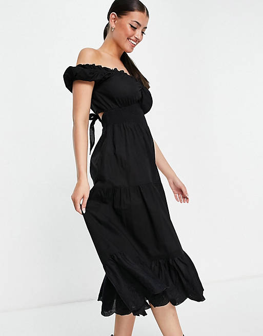  River Island lace tiered maxi dress in black 