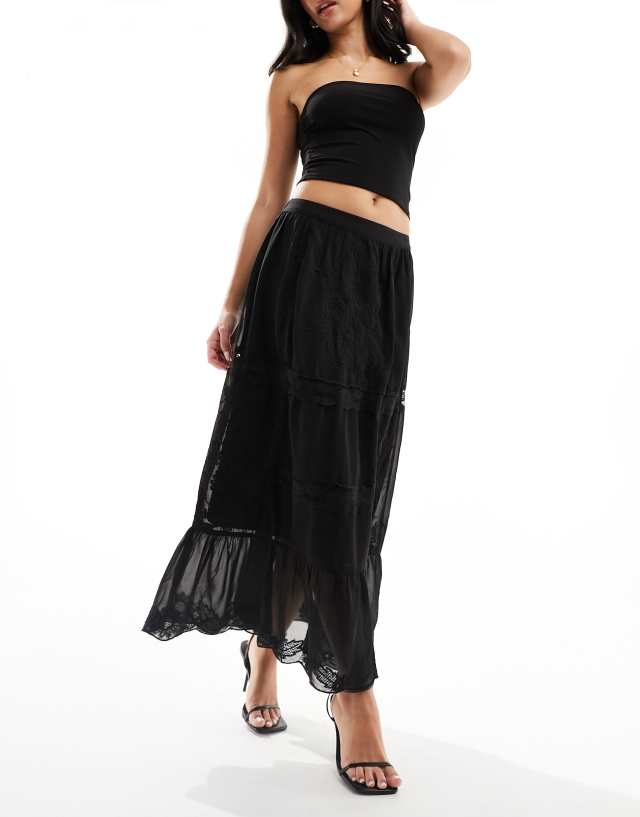 River Island - lace tiered maxi skirt in black