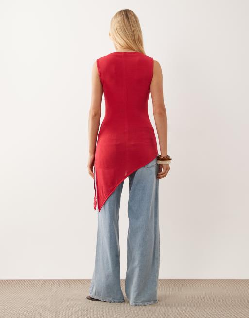River Island lace trim asymmetric top in pink, 4 of 4