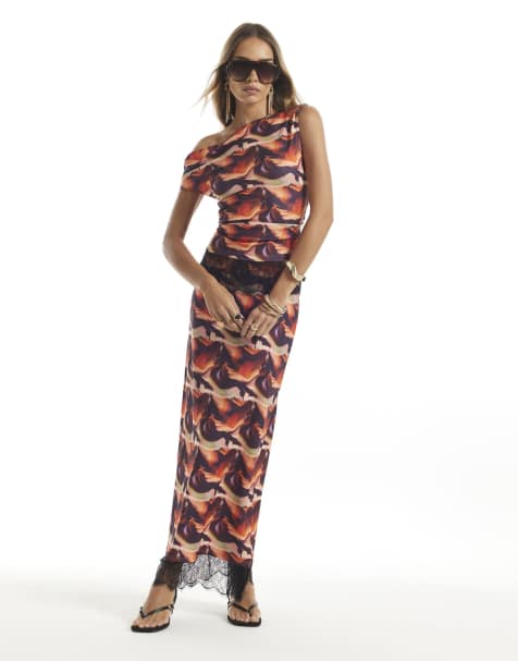 River Island Lace trim blur print maxi skirt in multi colour - view 1