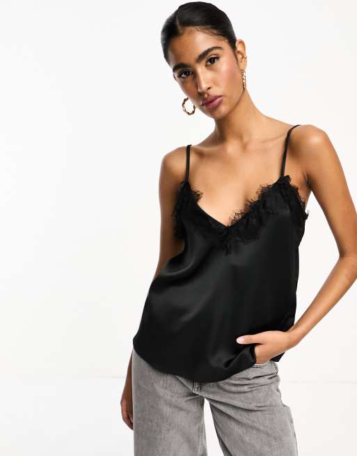 River Island lace trim cami top in black ASOS
