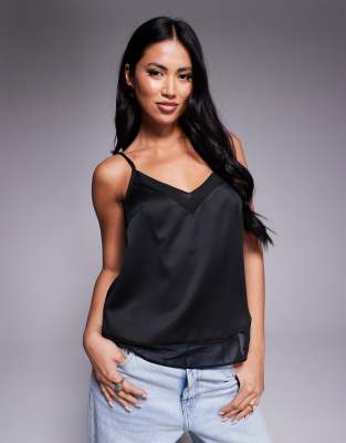 River Island Lace Trim Cami Top In Black