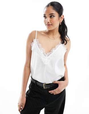 River Island Lace trim cami top in white - ASOS Price Checker