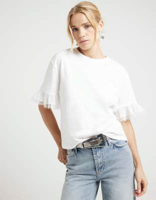 Shop River Island Lace trim t shirt in white Online – Trendy & Affordable Fashion