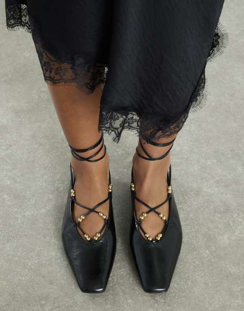 River Island Lace up ballet pumps in black - view 1
