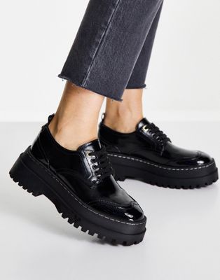 River Island lace up chunky flat shoe in black