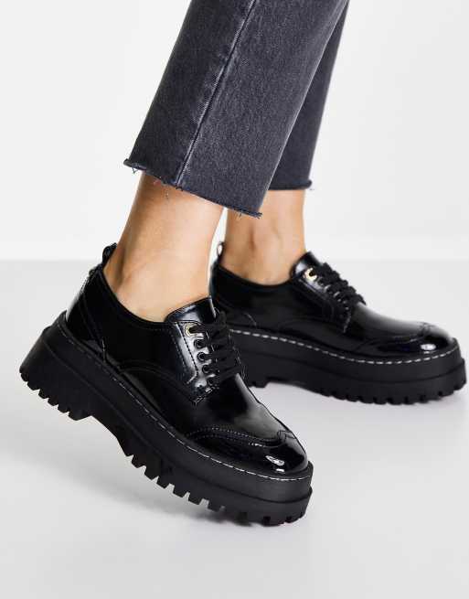 vendedor Cenagal invención River Island lace-up chunky flat shoes in black | ASOS