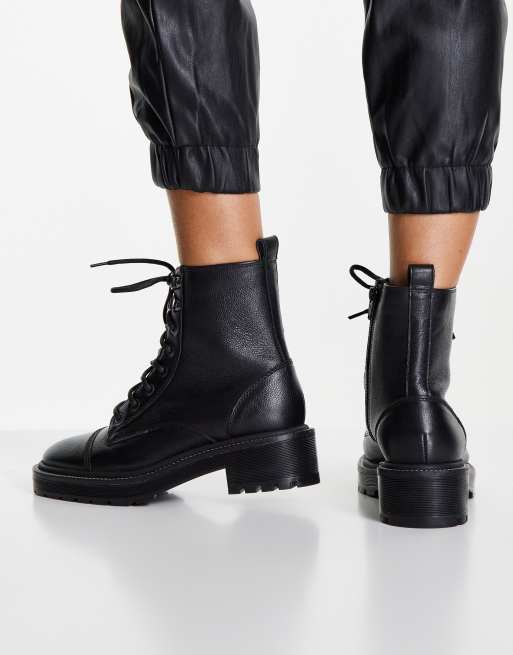 Black leather lace up cheap boots womens