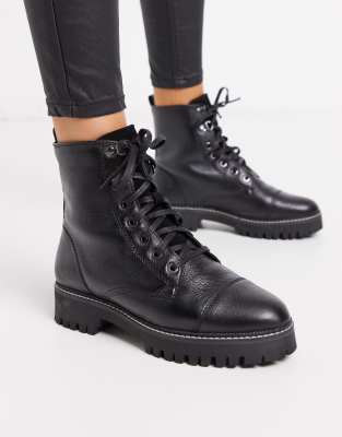 river island lace up flat hiker boot in black