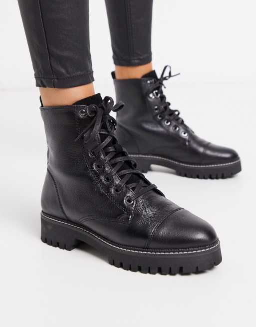 River Island lace up flat boots in black | ASOS