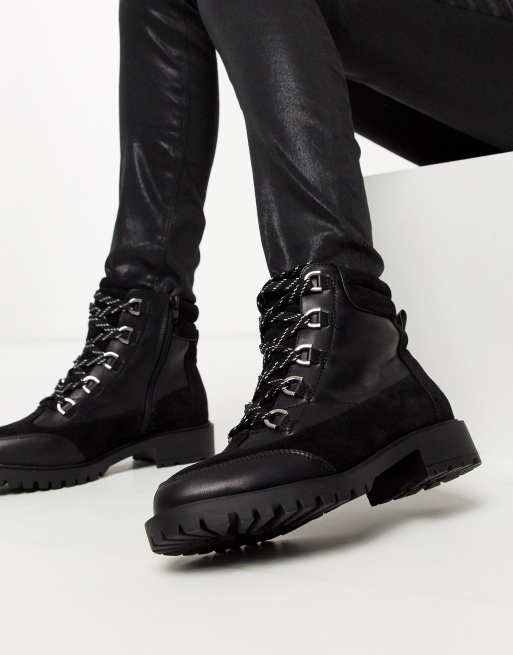 black flat hiker boots