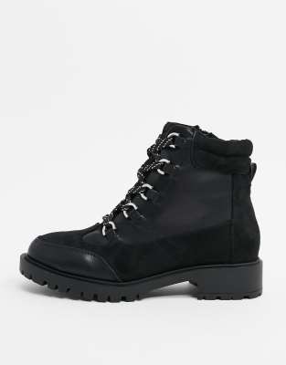 river island lace up flat hiker boot in black