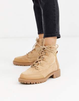 river island lace up flat hiker boot in black