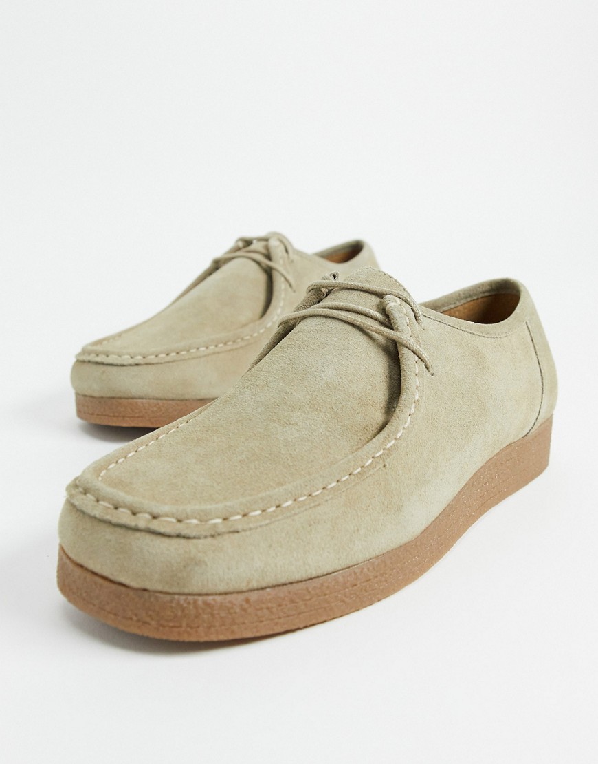 River Island lace up moccasins in stone-Neutral