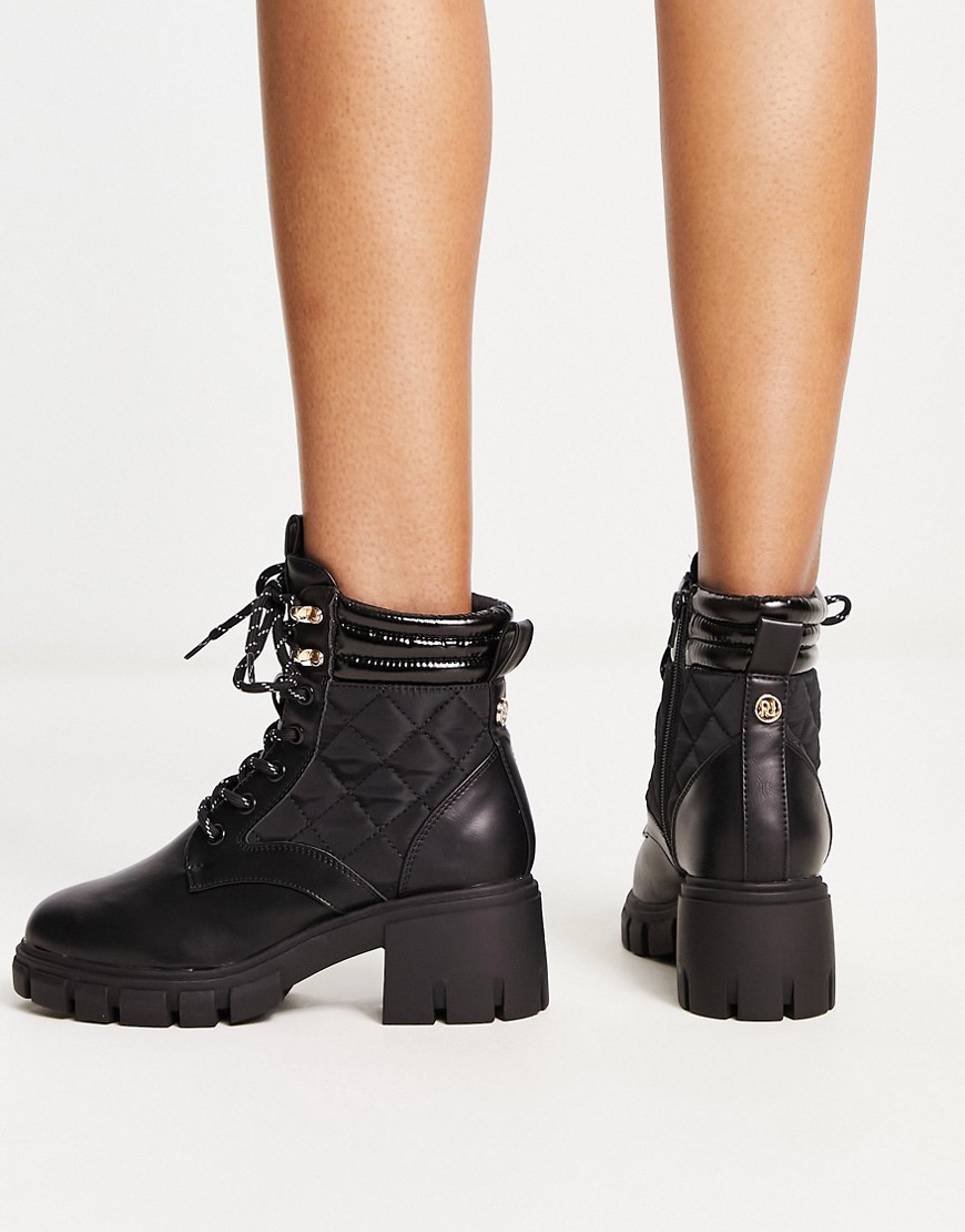 River Island Lace-up Quilted Hiker Boots In Black