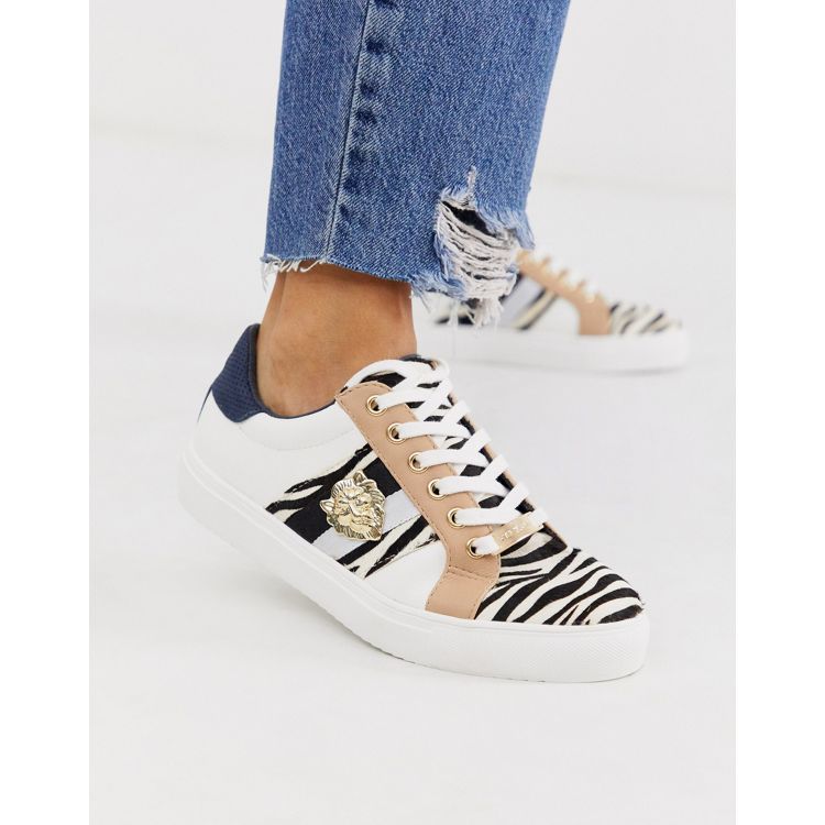 River Island lace up sneakers with tiger detail in zebra print