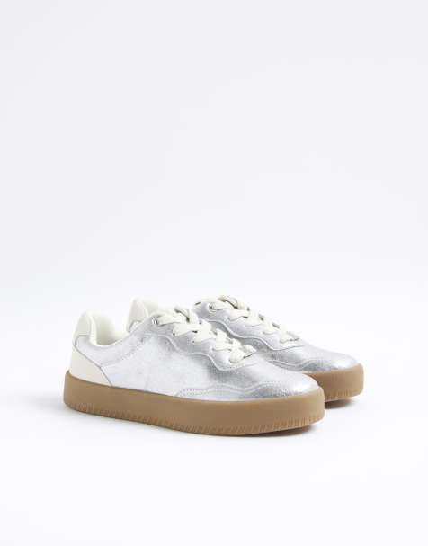 River Island Lace up trainers in silver - view 1