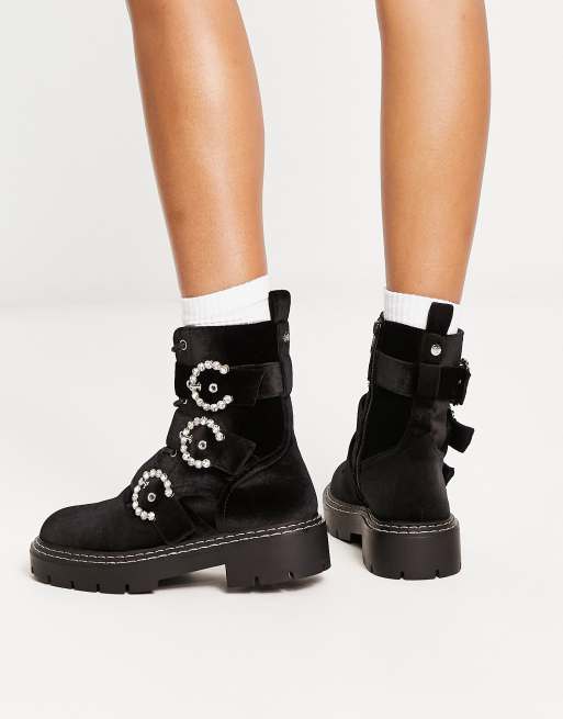 Black velvet store lace up boots