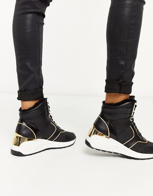 River Island lace up wedge trainer in black