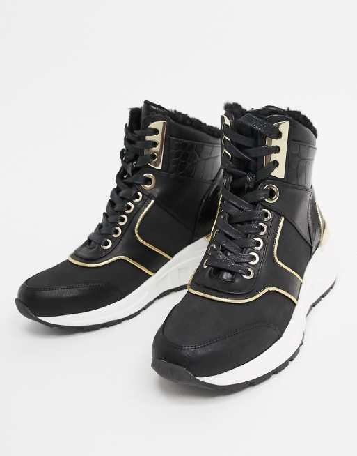 River Island lace up wedge trainer in black ASOS